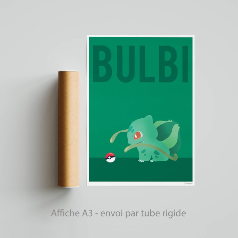 Poster Bulbizarre flat design Pokémon flavie moulin fr